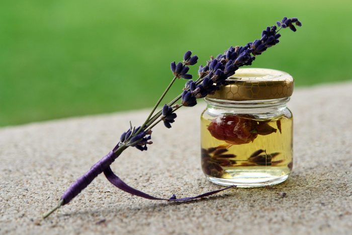 Lavender essential oil in jar